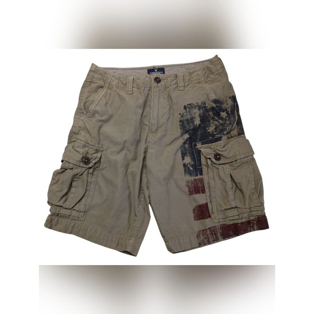 American Eagle Outfitters Cargo Shorts Men Sz 32 Khaki Patriotic American Flag